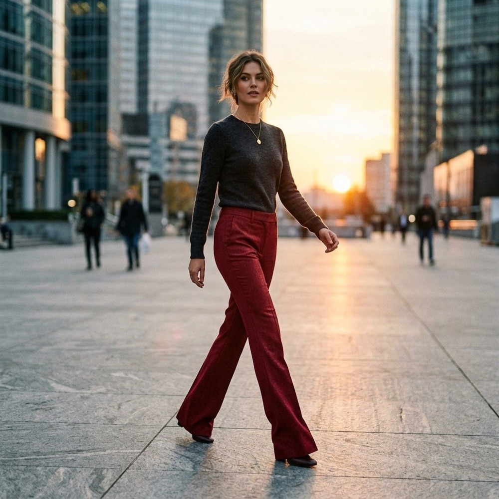 Vertigo Paris Burgundy Red Flare Leg Dress Pants Made in France Size 8